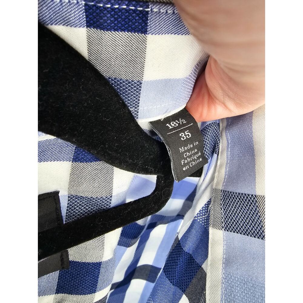 Nordstrom Mens Sz 16.5 35 Long Sleeve Button Up Dress Shirt Blue Plaid - Picture 4 of 5